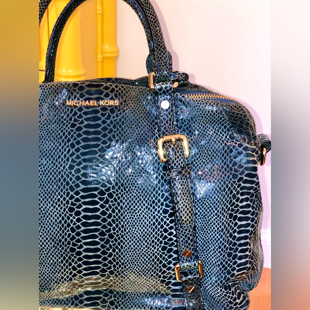 Rare Micheal Kors Navy Blue Snake Skin Bag - Detachable Shoulder Strap